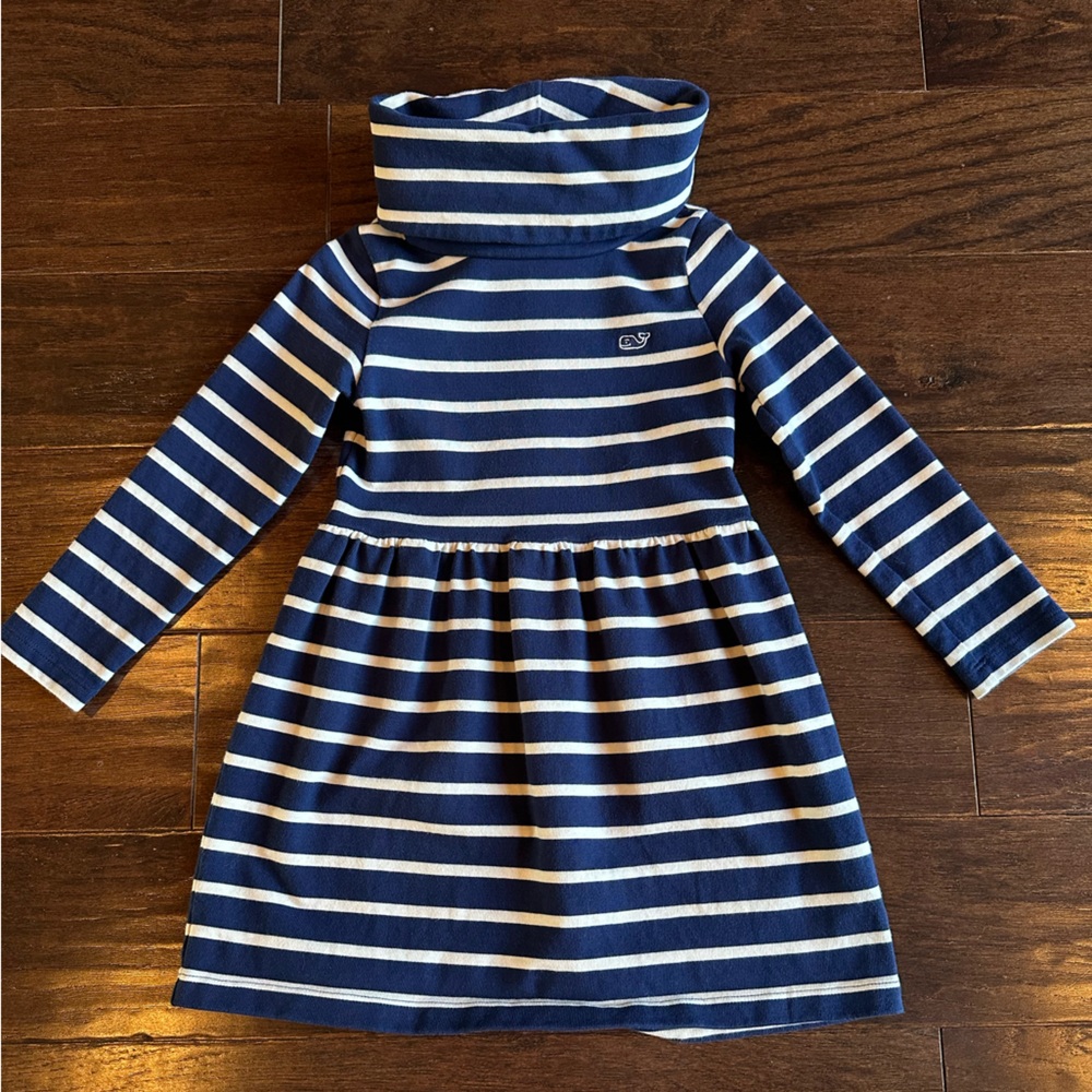 Like New Vineyard Vines Navy/Cream Striped Turtle Neck Dress, Sz 4T
